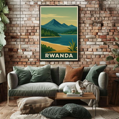 Rwanda Lake and Mountains Modern Poster Travel