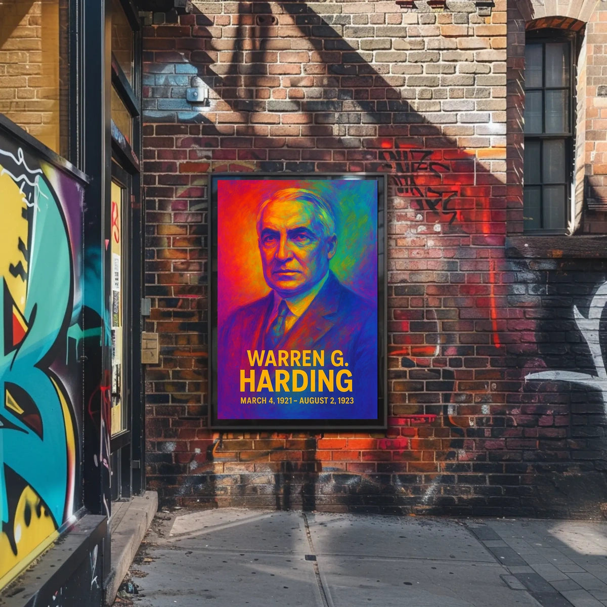 Warren G. Harding 29th President of the United States Neon Gradient Overlay Poster