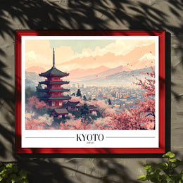 Kyoto Serenity: Cherry Blossoms and Pagoda Cultural Poster