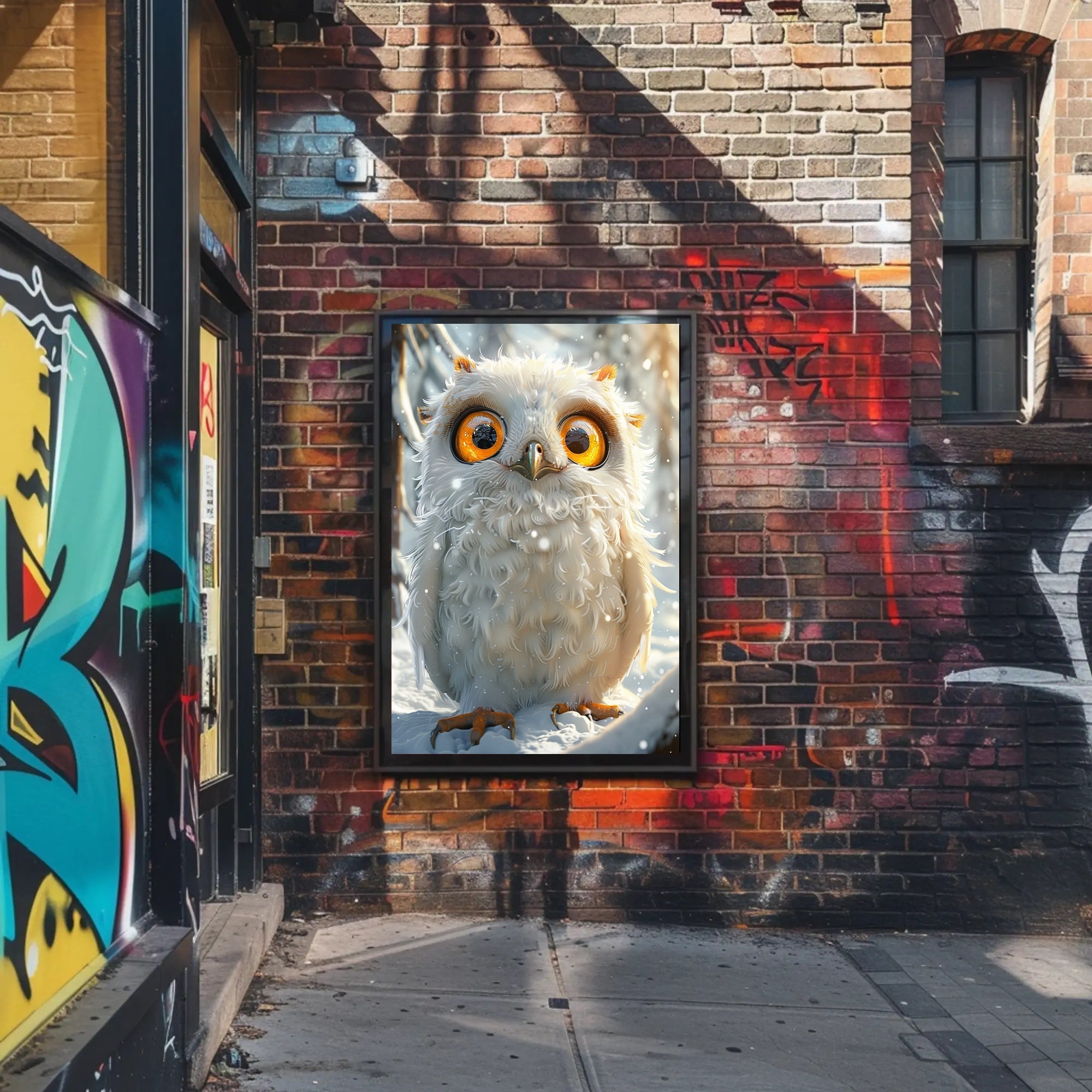 Whimsical White Owl in Snowy Forest Poster PosterGoat