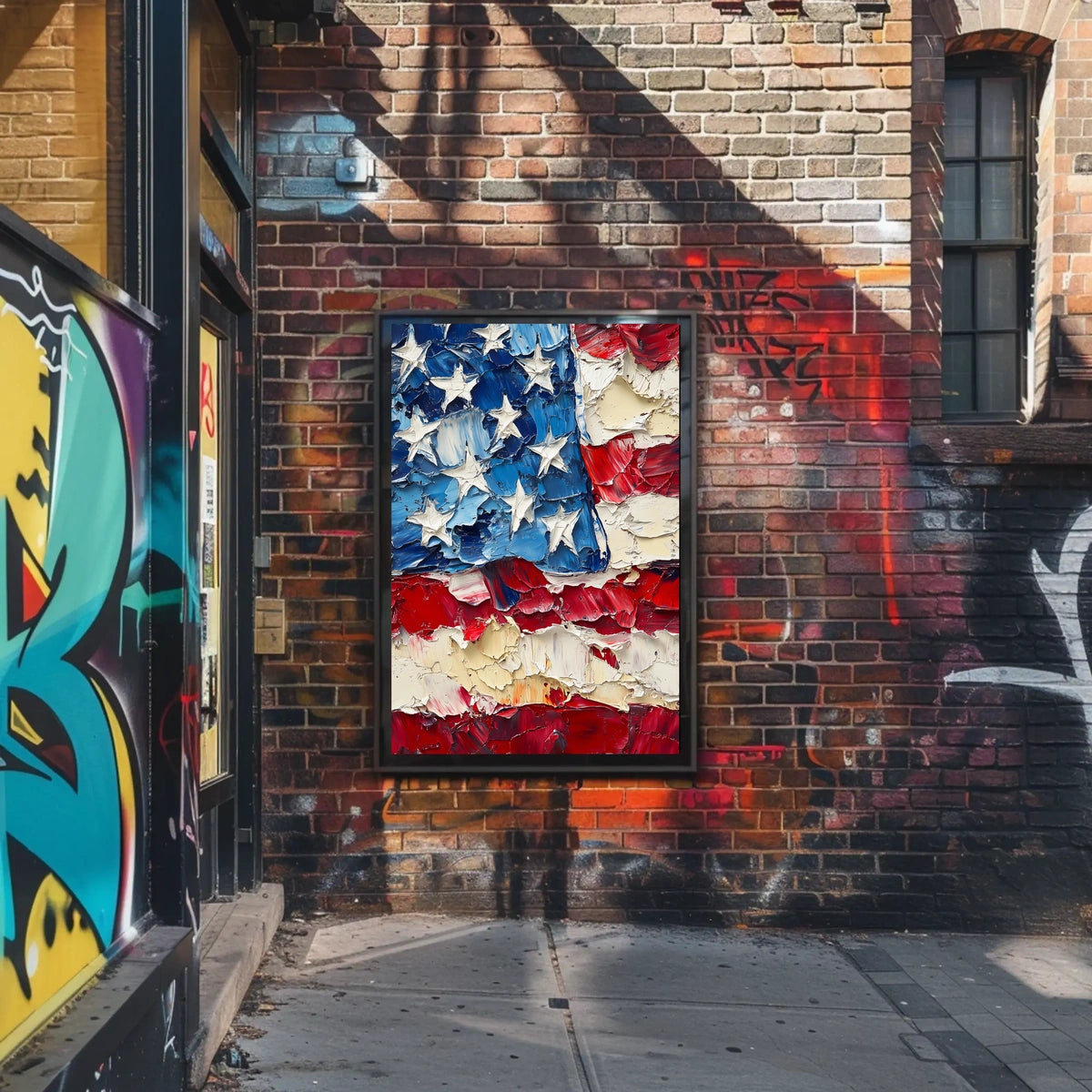 Thick oil impasto painting of an abstract American flag Poster