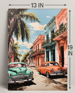 Vintage Cars In A Tropical Street Poster
