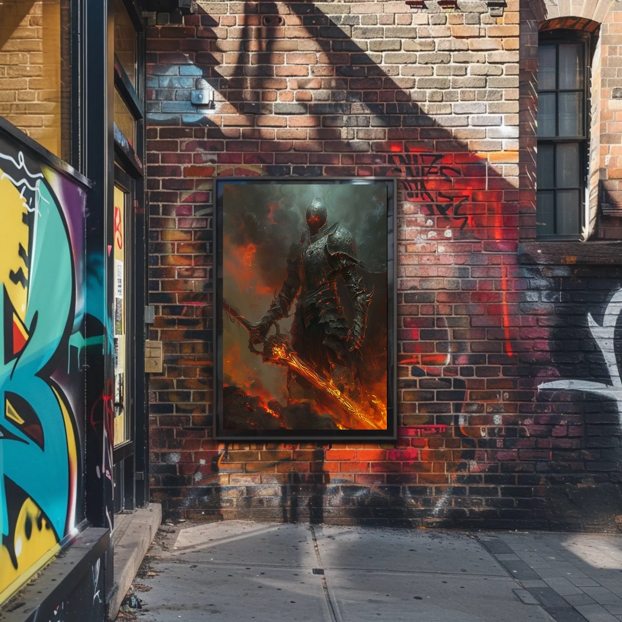 Armored Knight in Fiery Realm Fantasy or Mythology Poster PosterGoat