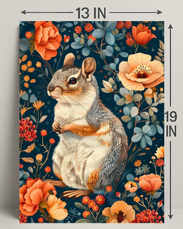 Whimsical Squirrel and Flowers Vibrant Animal Poster