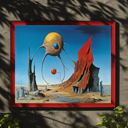 Surreal Desert Fantasy with Tentacled Spheres Art Poster