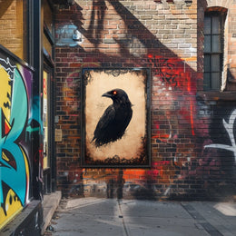 Gothic Raven Illustration with Dark Floral Design Animal Poster