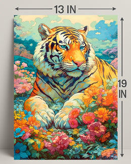 Majestic Tiger in Lush Garden Animal Poster