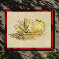 Owls on Rustic Ledge Vintage Animal Poster