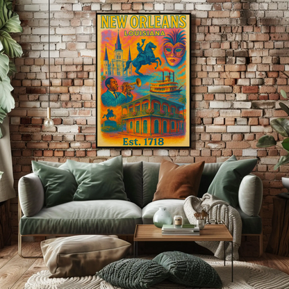 New Orleans Louisiana Jazz Mardi Gras Steamboat Travel Poster