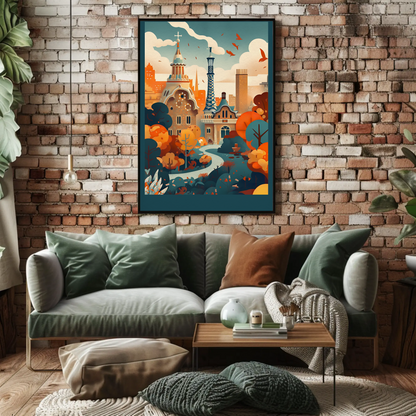 Barcelona Park Guell Surreal Skyline Travel Poster