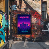 Neon Los Angeles Skyline Retro-Futuristic Urban or Cityscape Poster