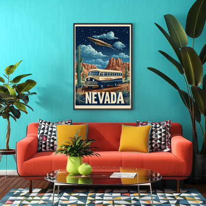 Vintage Poster Nevada Desert Bus UFO