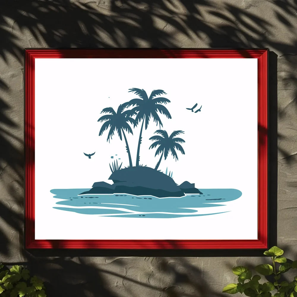 Serene Island Silhouette Modern Blue Art Poster
