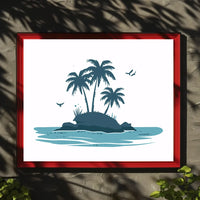 Serene Island Silhouette Modern Blue Art Poster