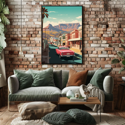 Cape Town Retro Car Colorful Buildings Scenic Travel Poster