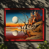 Surreal Sci-Fi Landscape with Fortress and Celestial Body Poster