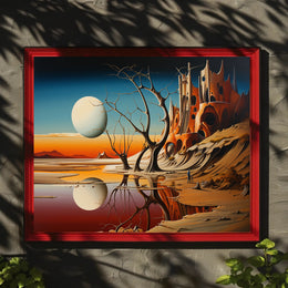 Surreal Sci-Fi Landscape with Fortress and Celestial Body Poster
