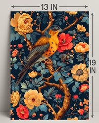 Bird and Flower Botanical Art Print - Animal Poster