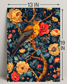 Bird and Flower Botanical Art Print - Animal Poster