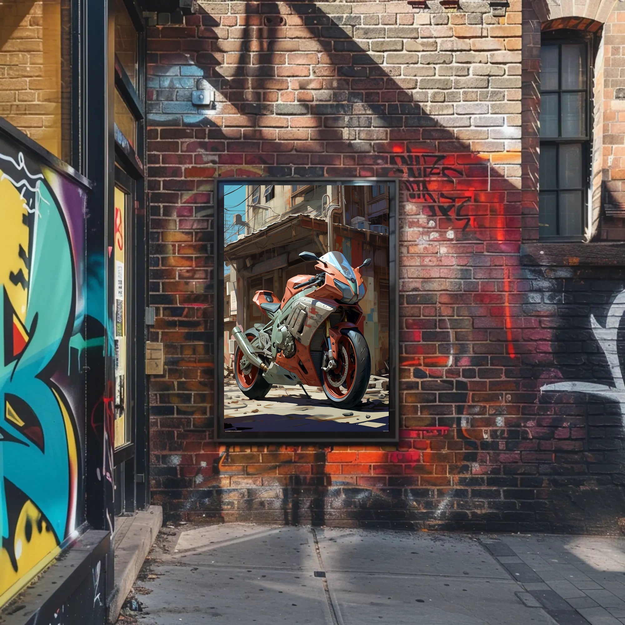 Urban Motorcycle Art Poster PosterGoat