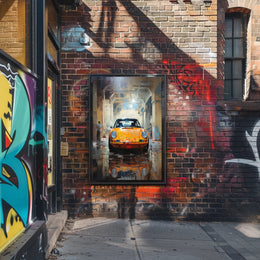 Yellow Sports Car Industrial Garage
