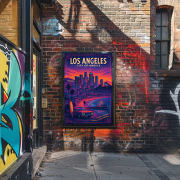 Los Angeles Cityscape Retro Travel Poster