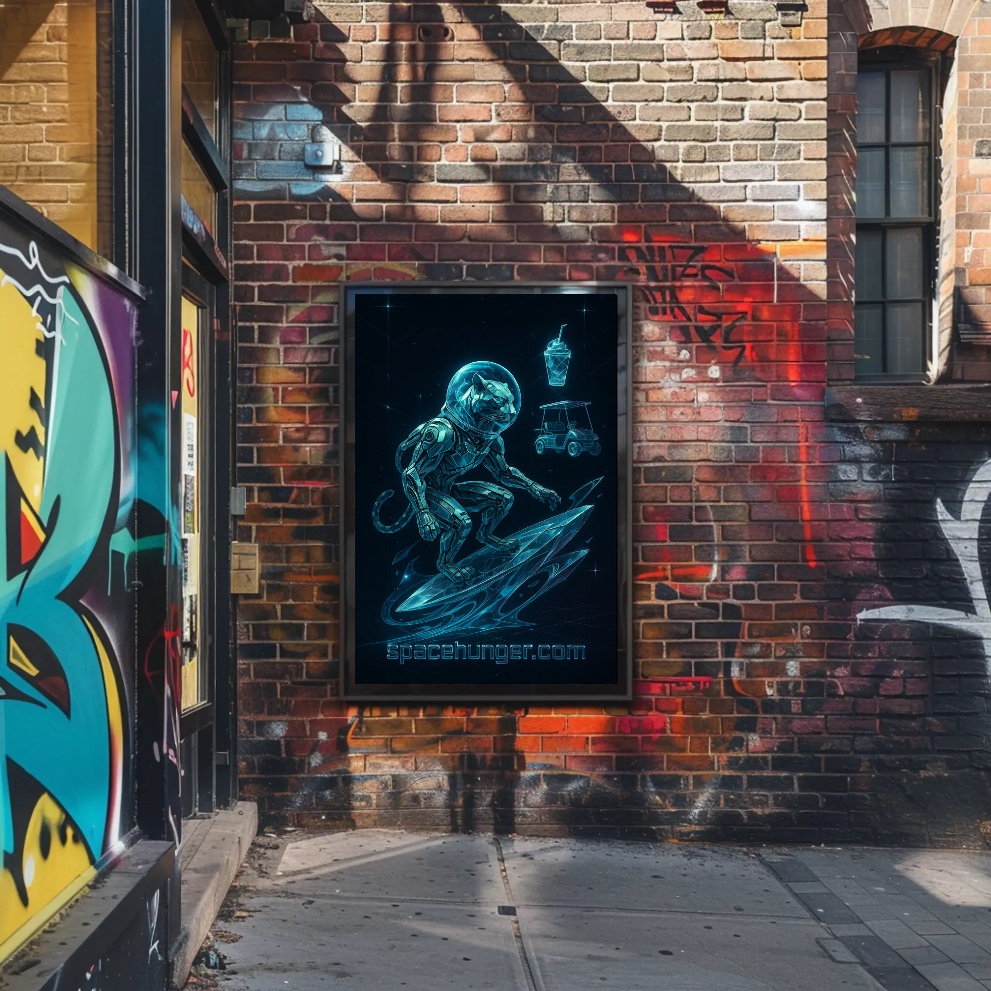 Cosmic Panther Surfer Poster Futuristic Neon Wall Art
