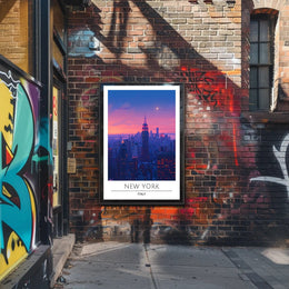 New York City Twilight Skyline Poster Vintage Wall Art