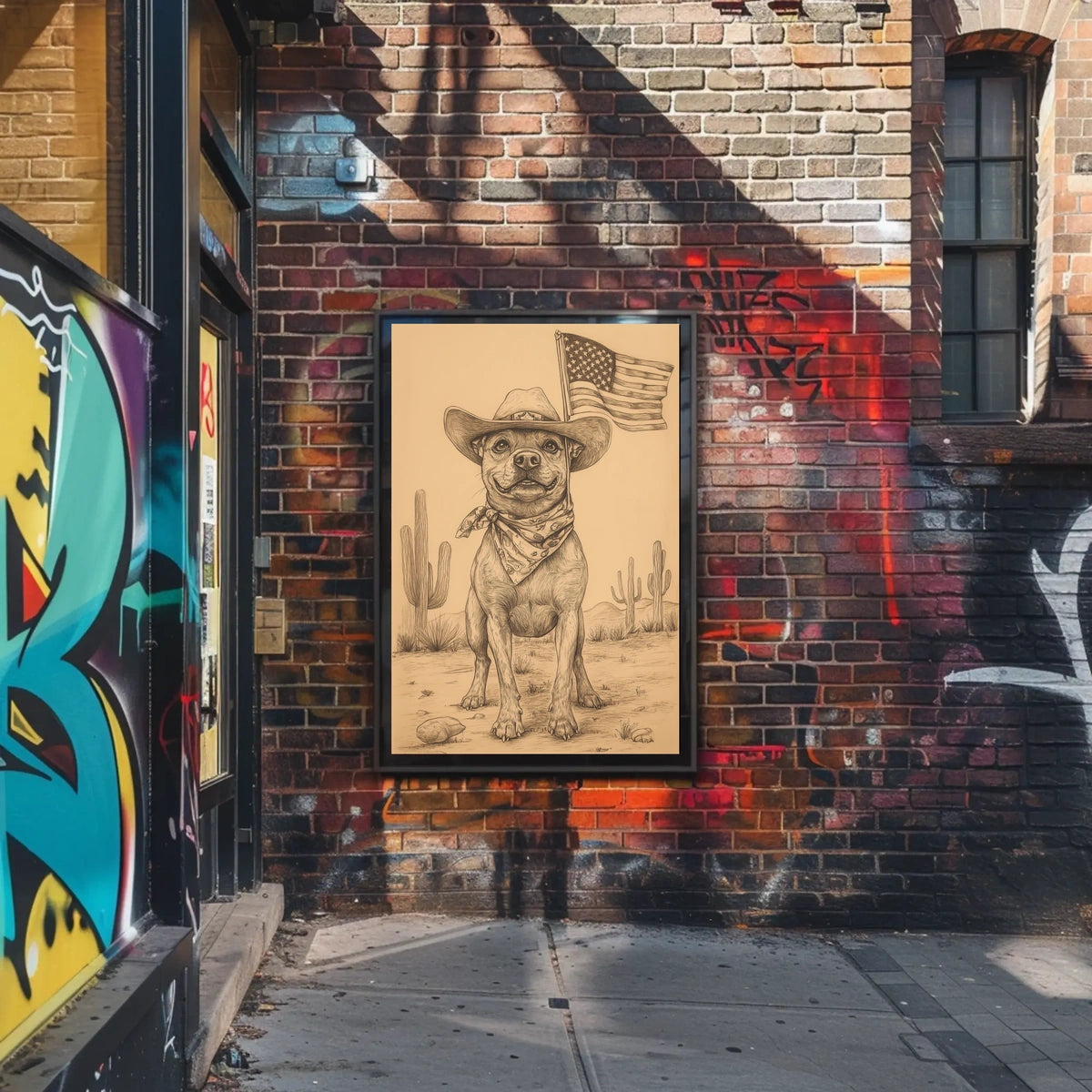 sketch style drawing of a cowboy dog Poster