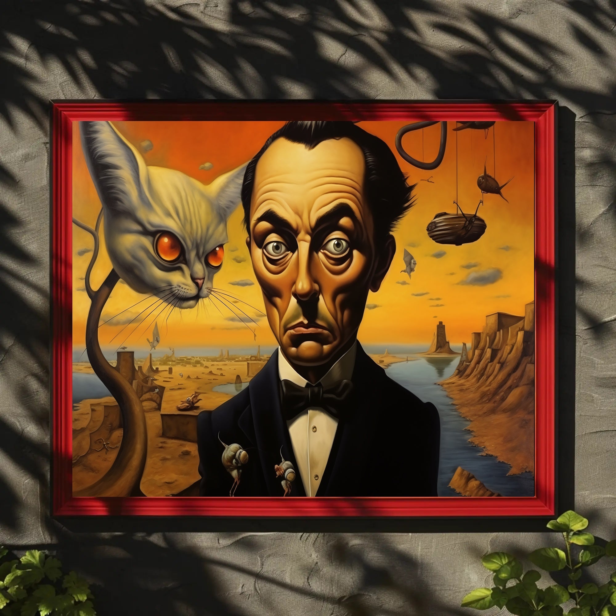 Surreal Cat and Tuxedo Man Artistic Poster