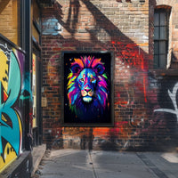 Vibrant Lion Portrait in Abstract, Artistic, or Pop Culture Poster