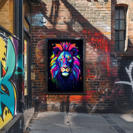 Vibrant Lion Portrait in Abstract, Artistic, or Pop Culture Poster