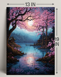 Tranquil Cherry Blossom Lake Poster