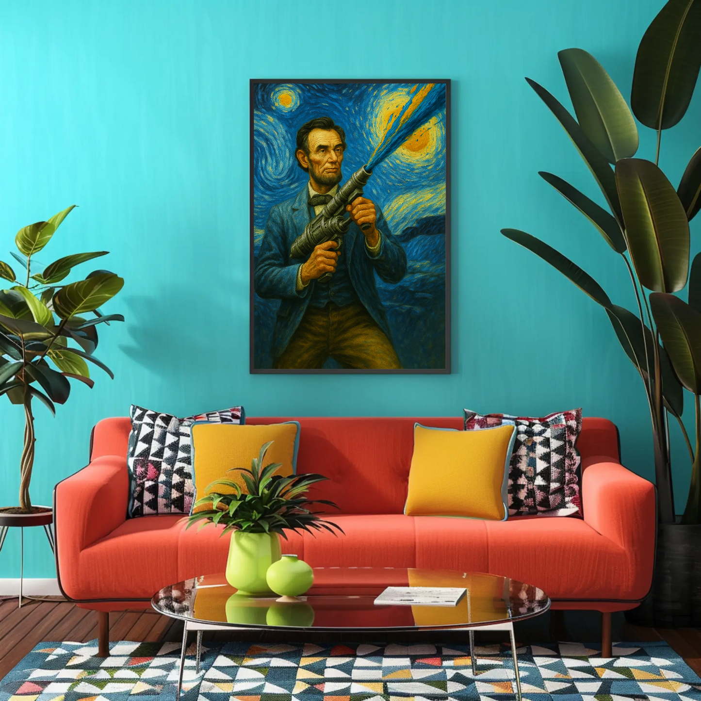 Abraham Lincoln Starry Night Fusion Sci-Fi Portrait Vintage Travel Poster