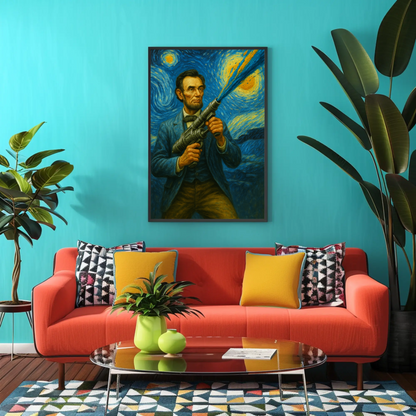 Abraham Lincoln Starry Night Fusion Sci-Fi Portrait Vintage Travel Poster