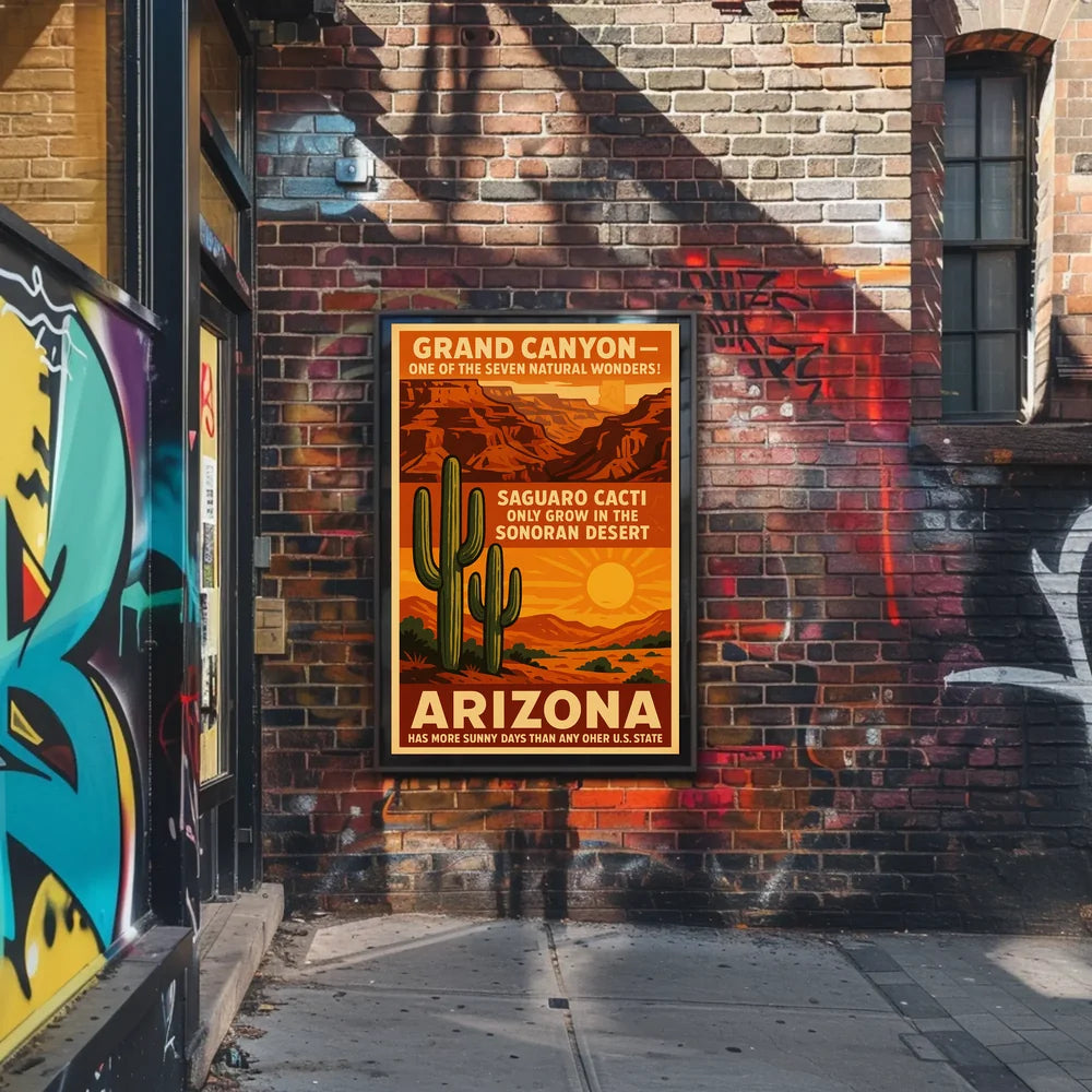 Arizona Grand Canyon and Saguaro Cacti Travel Poster