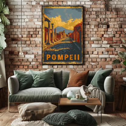 Pompeii Ancient Ruins and Mount Vesuvius Travel Poster