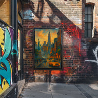 New York City Dusk Urban Scene Poster Modern Wall Art