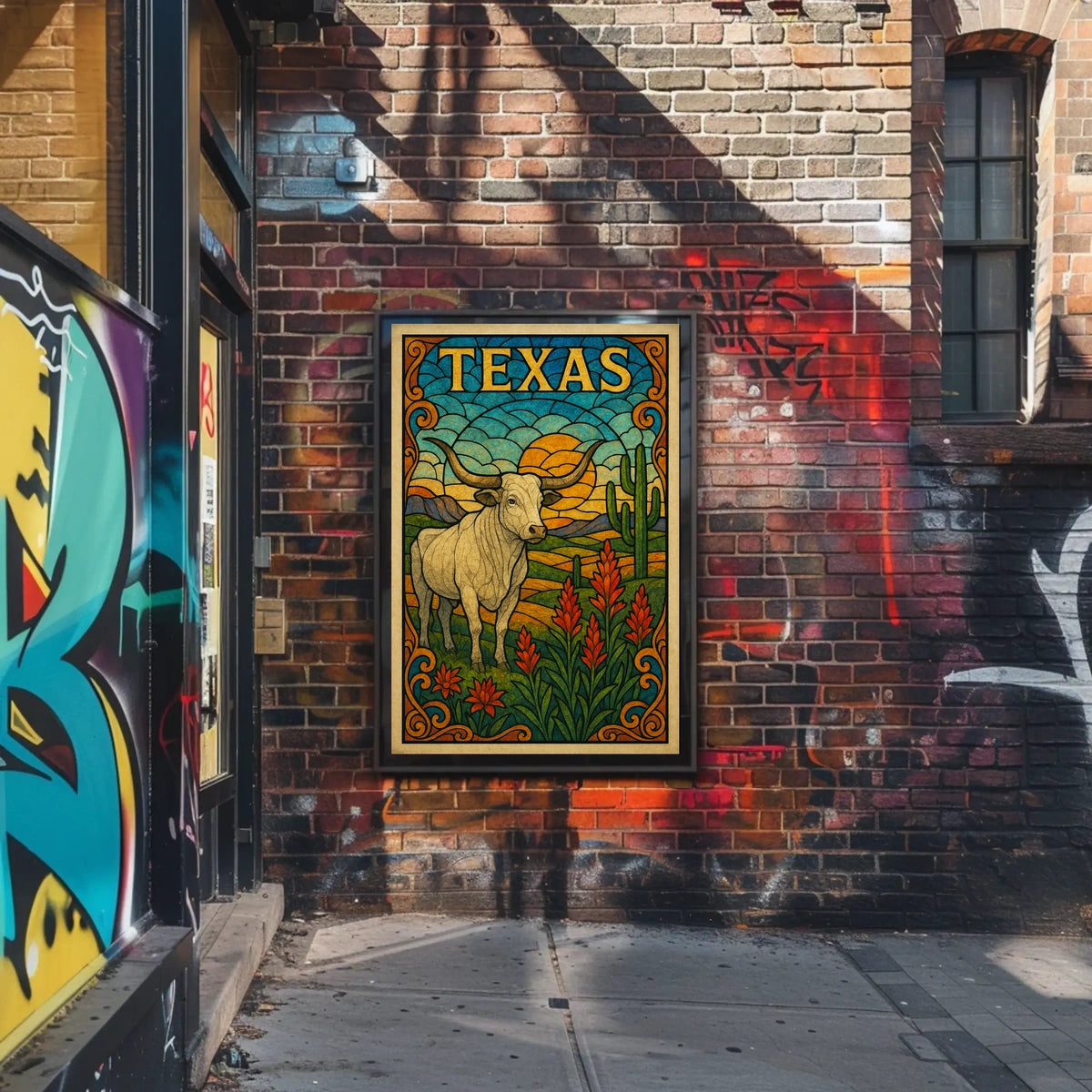 Texas Stained Glass Landscape Poster