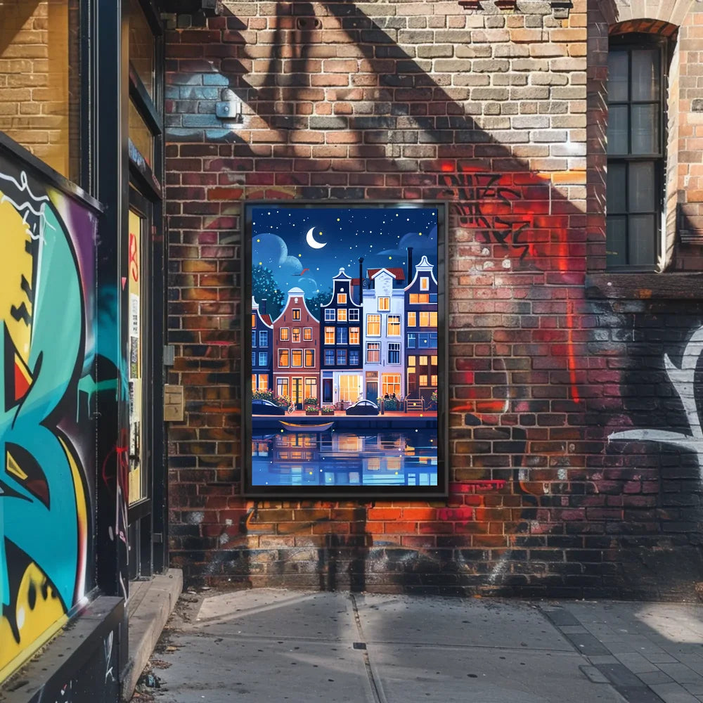 Enchanting European Nightscape: Whimsical Canal Poster