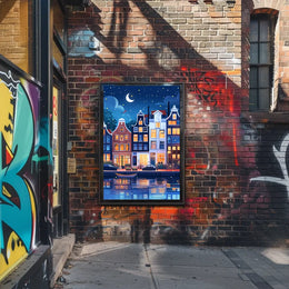 Enchanting European Nightscape: Whimsical Canal Poster