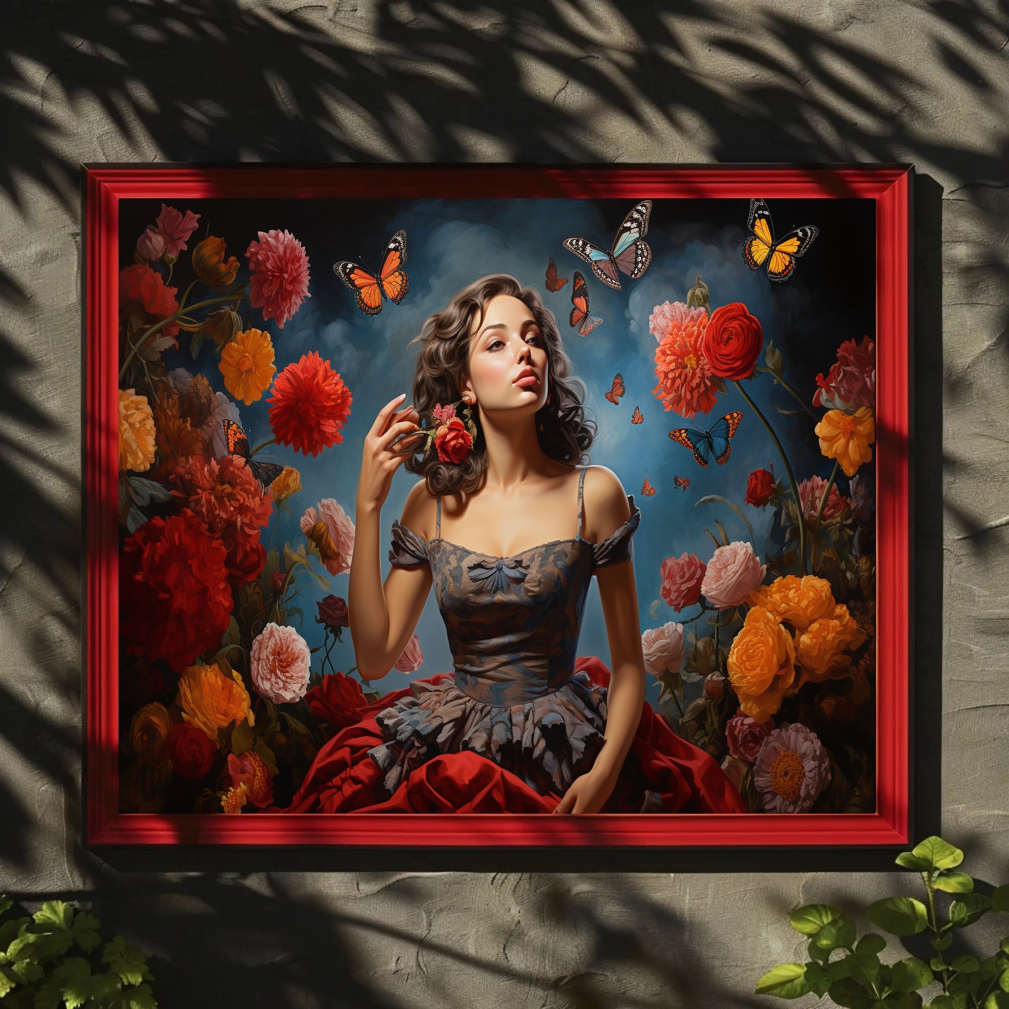 Romantic Vintage Scene with Butterflies Artistic Poster