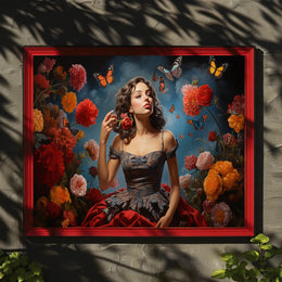 Romantic Vintage Scene with Butterflies Artistic Poster
