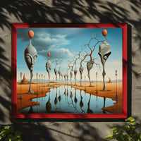 Surrealistic Landscape with Elongated Sculptures Artistic Poster
