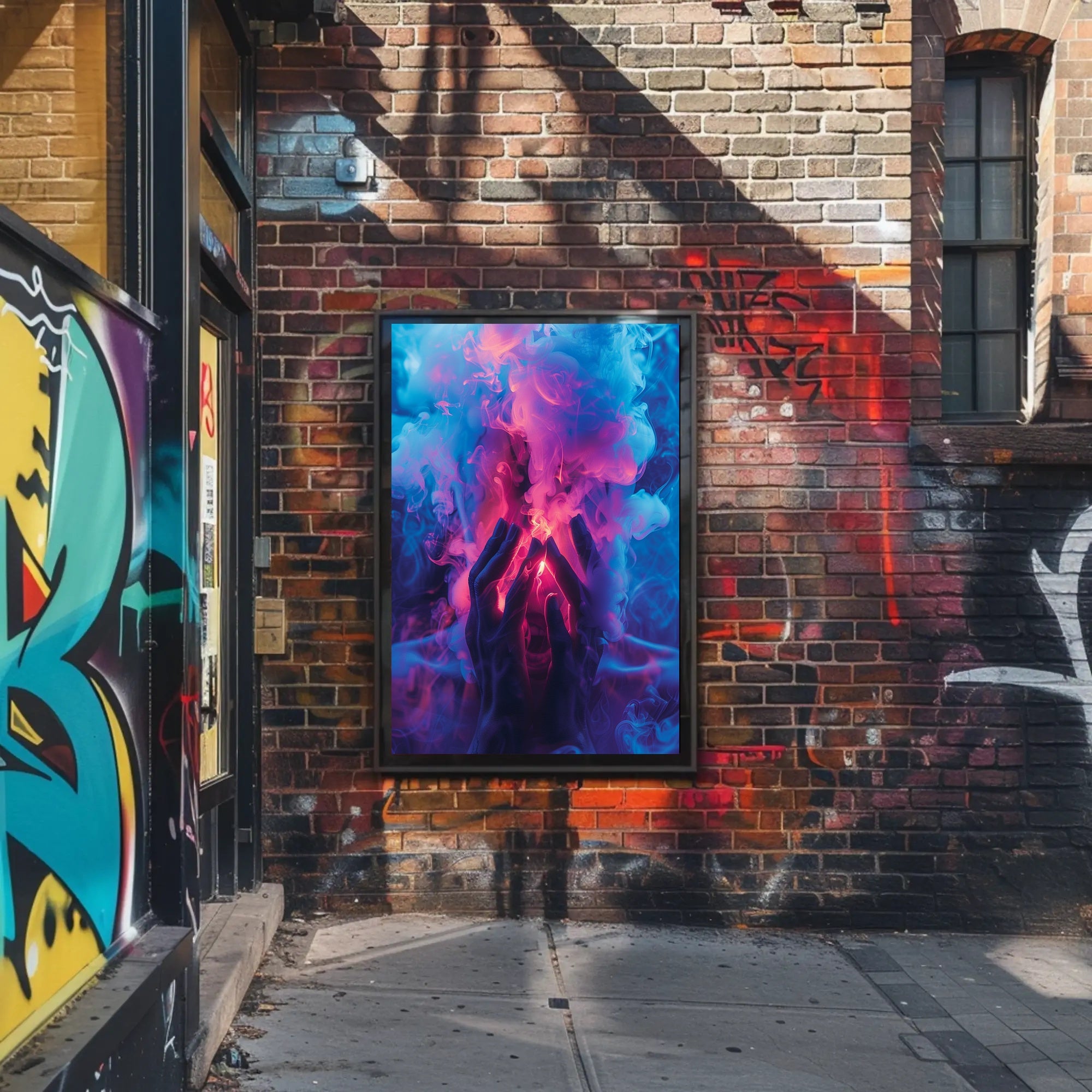 Mystical Hands in Neon Smoke Poster PosterGoat