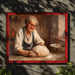 Timeless Rural Life: Elderly Woman Kneading Dough