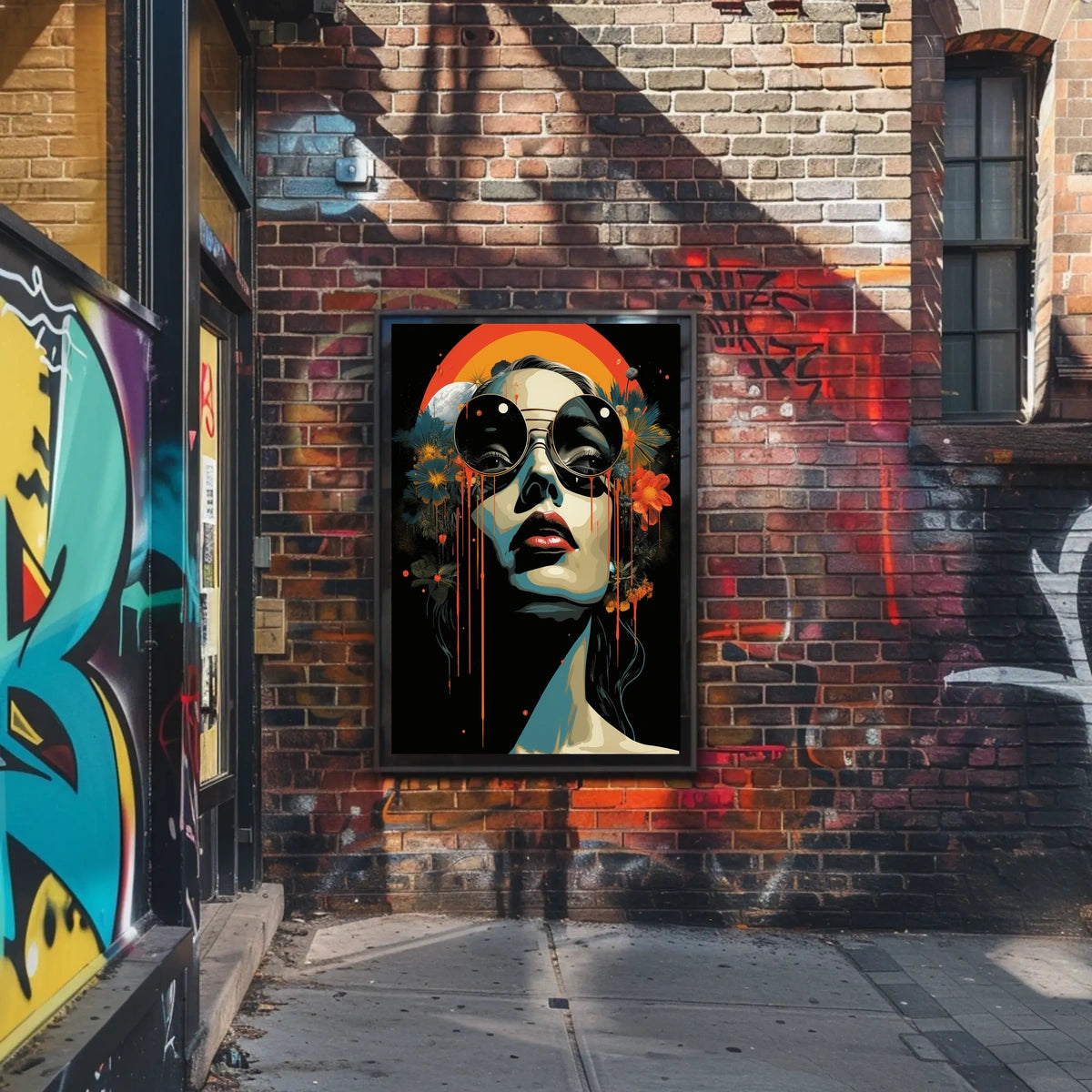 Stylized Portrait with Abstract Floral Elements Artistic Poster