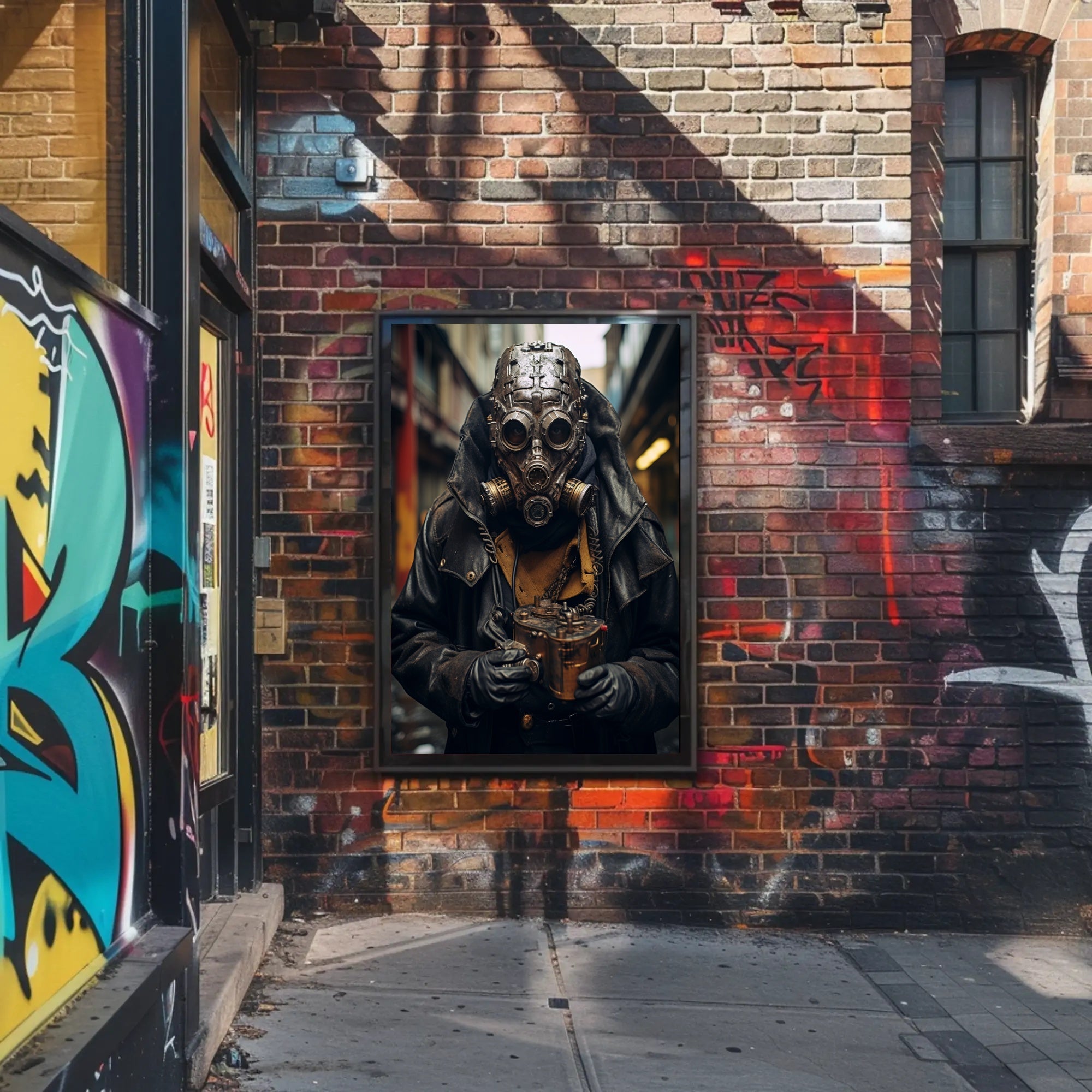 Dystopian Steampunk Survival Poster: Gritty, Mechanical, Urban Atmosphere