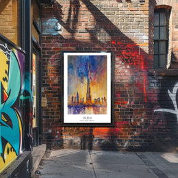 Dubai Skyline Modern Abstract Watercolor Urban or Cityscape Poster PosterGoat