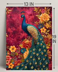 Majestic Peacock Amidst Lush Blooms: Artistic Animal Poster